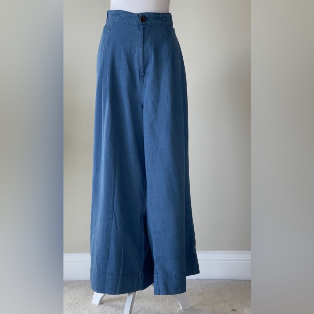 Treasure & Bond Front Pleated Wide Leg Pants Light Wash Striped Denim Size 2X